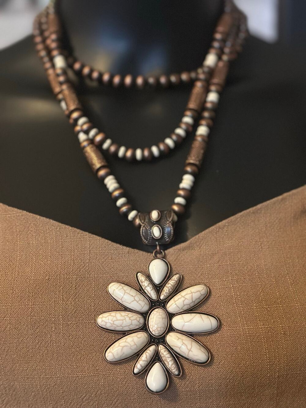 EMMA Floral-style Multi-Strand Squash Blossom Pendant Necklace